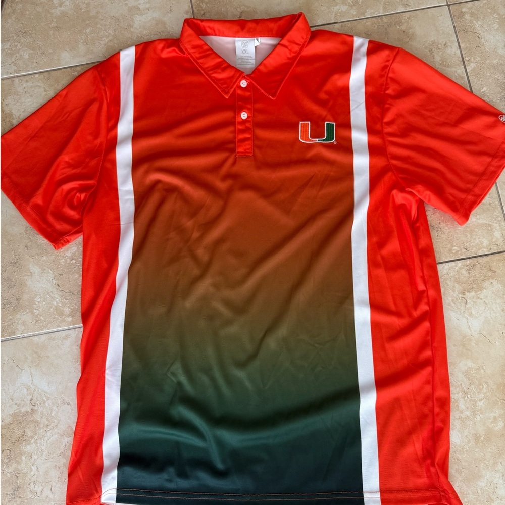 Orange and Green Performance Polo Shirt University of Miami Miami hurricanes